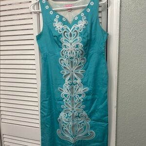 Lilly Pulitzer Blue Sleeveless V-Neck Sheath Midi Dress